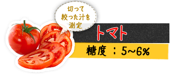 トマト 切って絞った汁を測定 糖度 : 5～6%